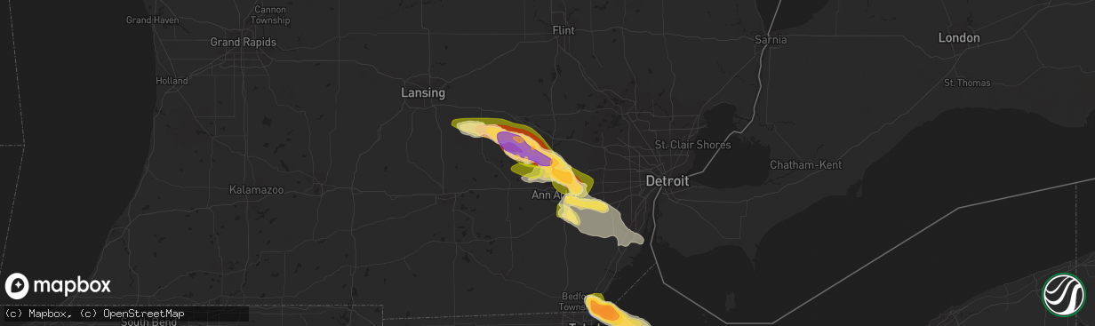 Hail map in Whitmore Lake, MI on June 15, 2023