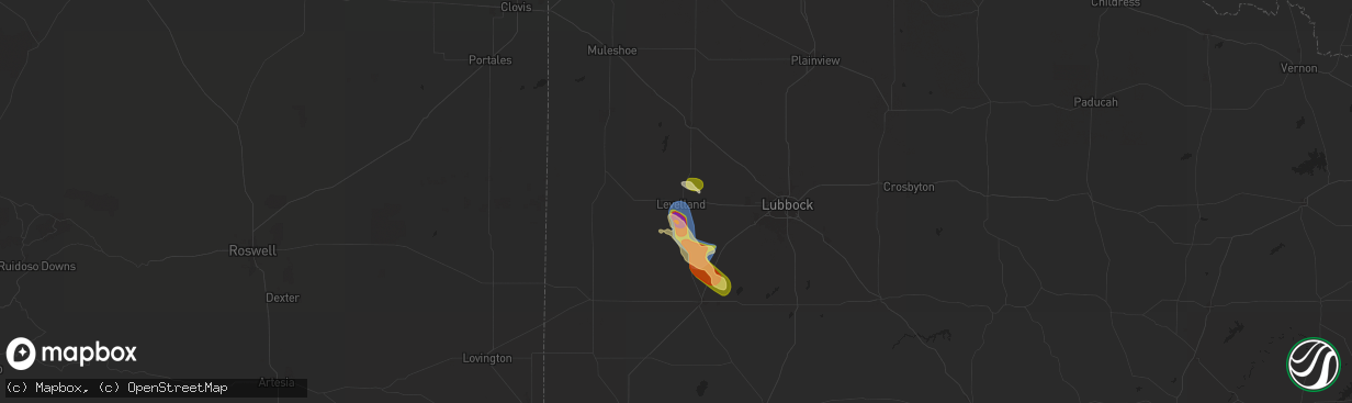 Hail map in Levelland, TX on June 15, 2024