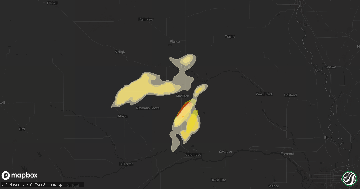Hail map in Madison, NE on June 15, 2024