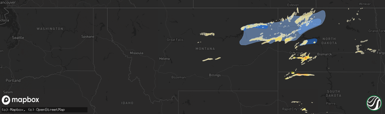 Hail map in Montana on June 15, 2024