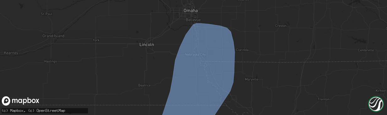 Hail map in Nebraska City, NE on June 15, 2024