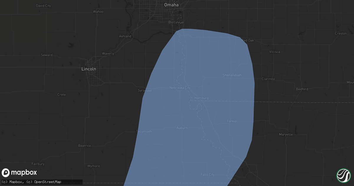 Hail map in Nebraska City, NE on June 15, 2024