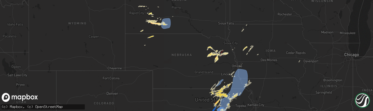 Hail map in Nebraska on June 15, 2024