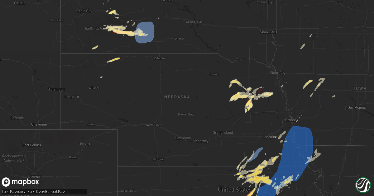 Hail map in Nebraska on June 15, 2024