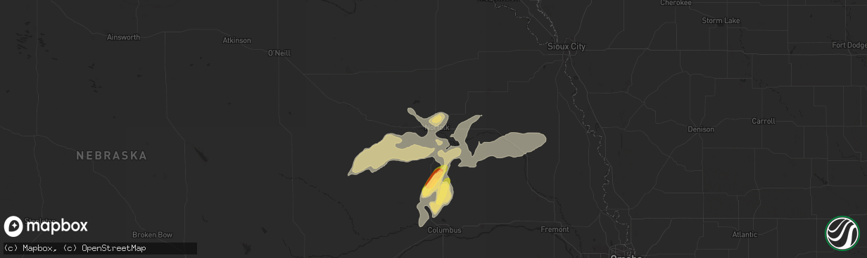 Hail map in Norfolk, NE on June 15, 2024