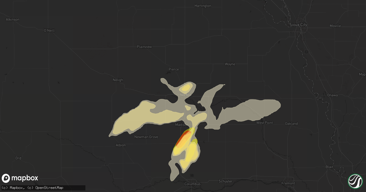 Hail map in Norfolk, NE on June 15, 2024