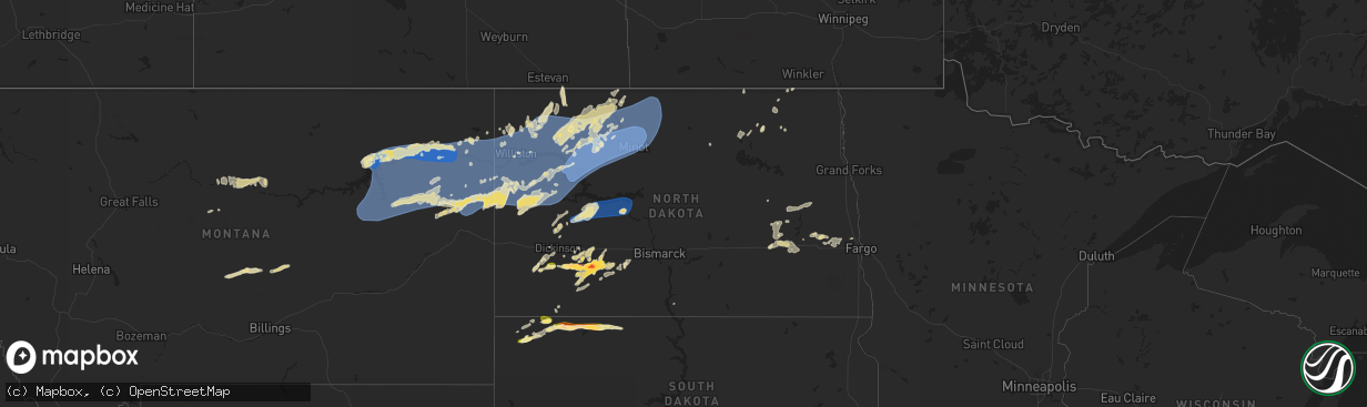 Hail map in North Dakota on June 15, 2024