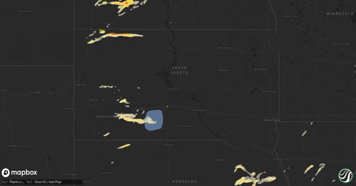 Hail map in South Dakota on June 15, 2024