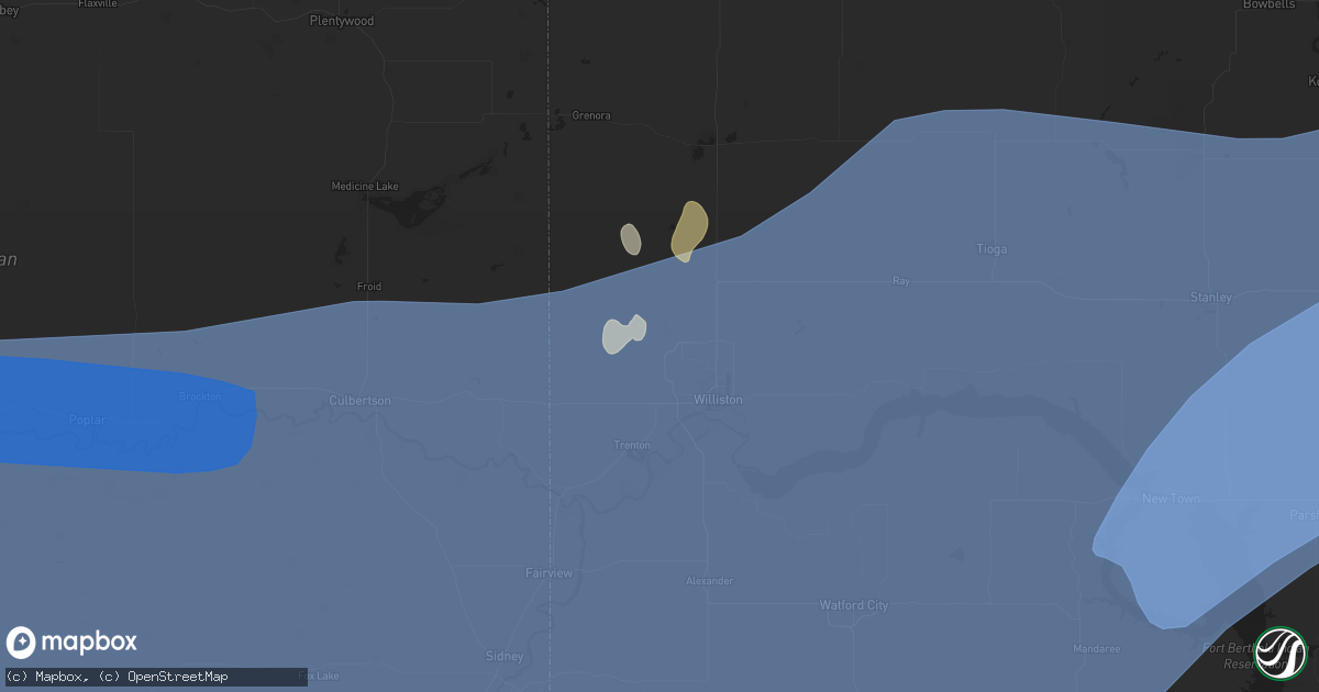 Hail map in Williston, ND on June 15, 2024
