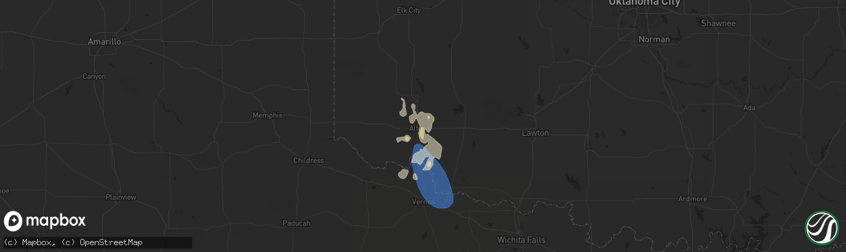 Hail map in Altus Afb, OK on June 15, 2025