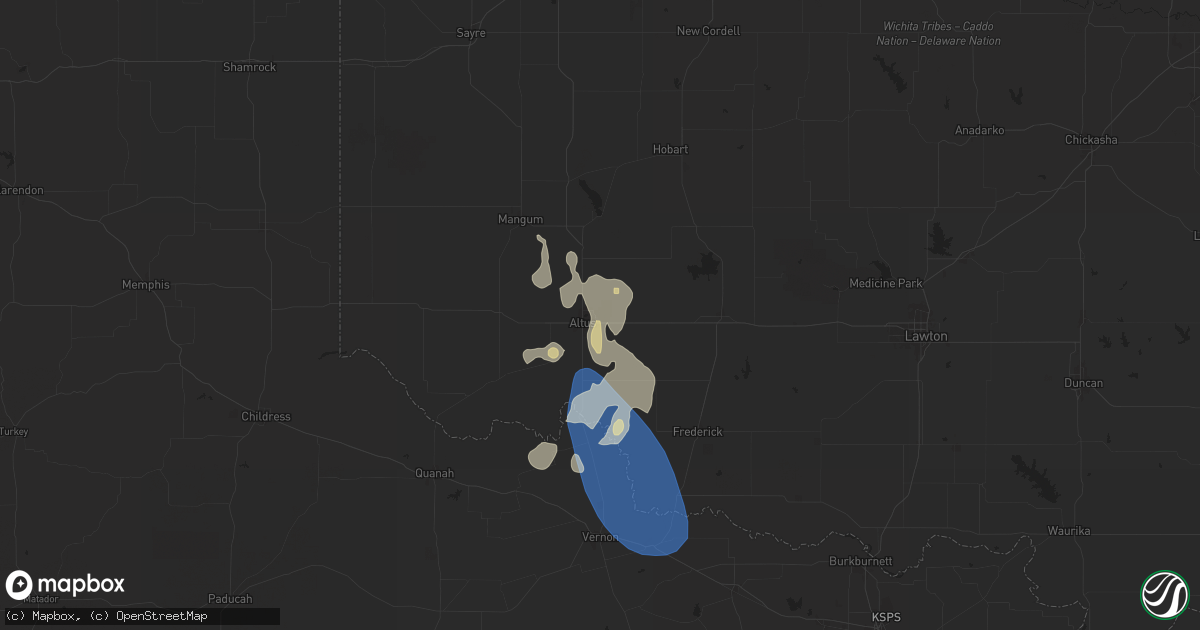Hail map in Altus Afb, OK on June 15, 2025