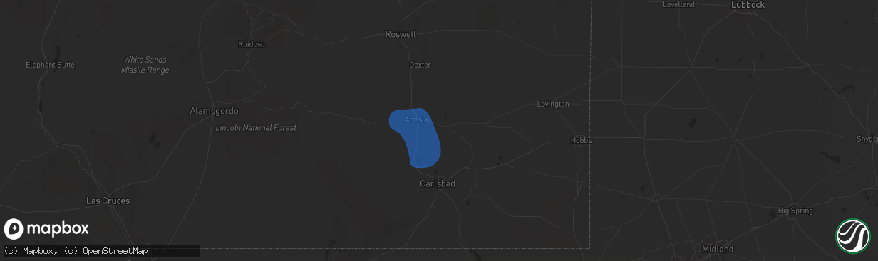 Hail map in Artesia, NM on June 15, 2025
