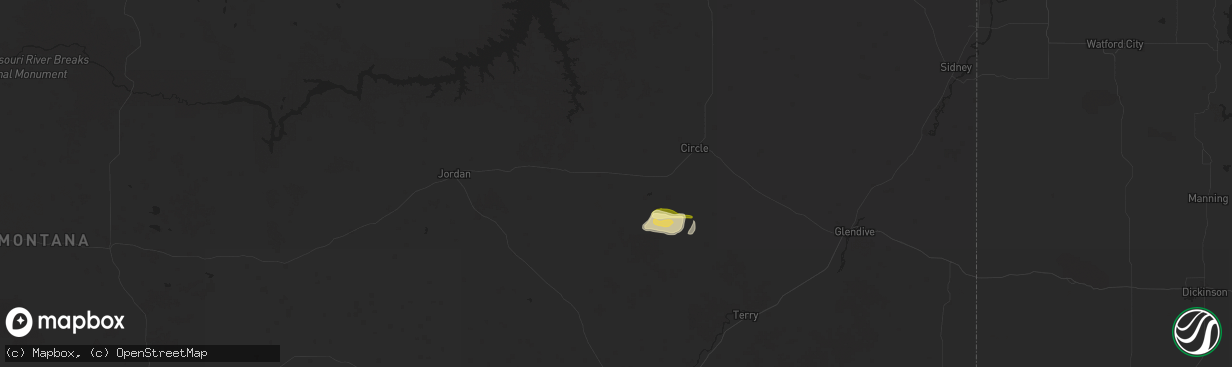 Hail map in Brockway, MT on June 15, 2025