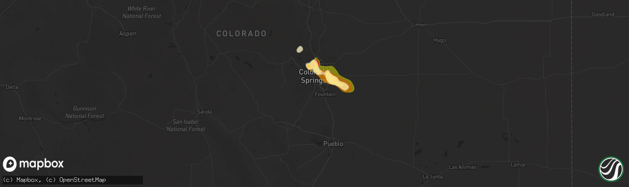Hail map in Colorado Springs, CO on June 15, 2025