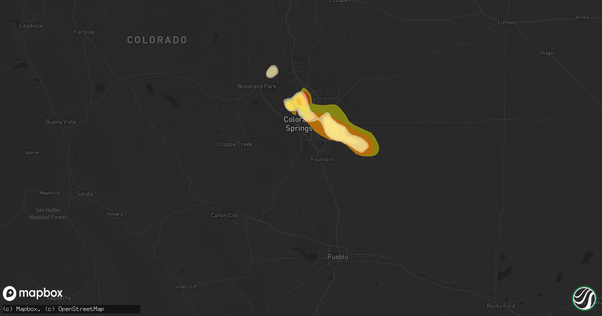 Hail map in Colorado Springs, CO on June 15, 2025