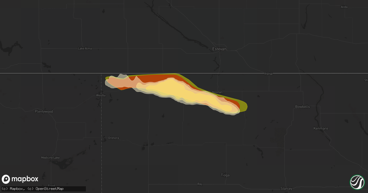 Hail map in Crosby, ND on June 15, 2025