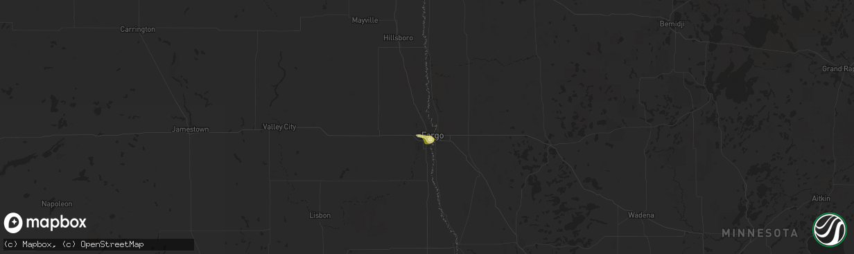 Hail map in Fargo, ND on June 15, 2025