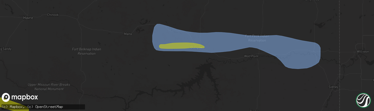 Hail map in Glasgow, MT on June 15, 2025