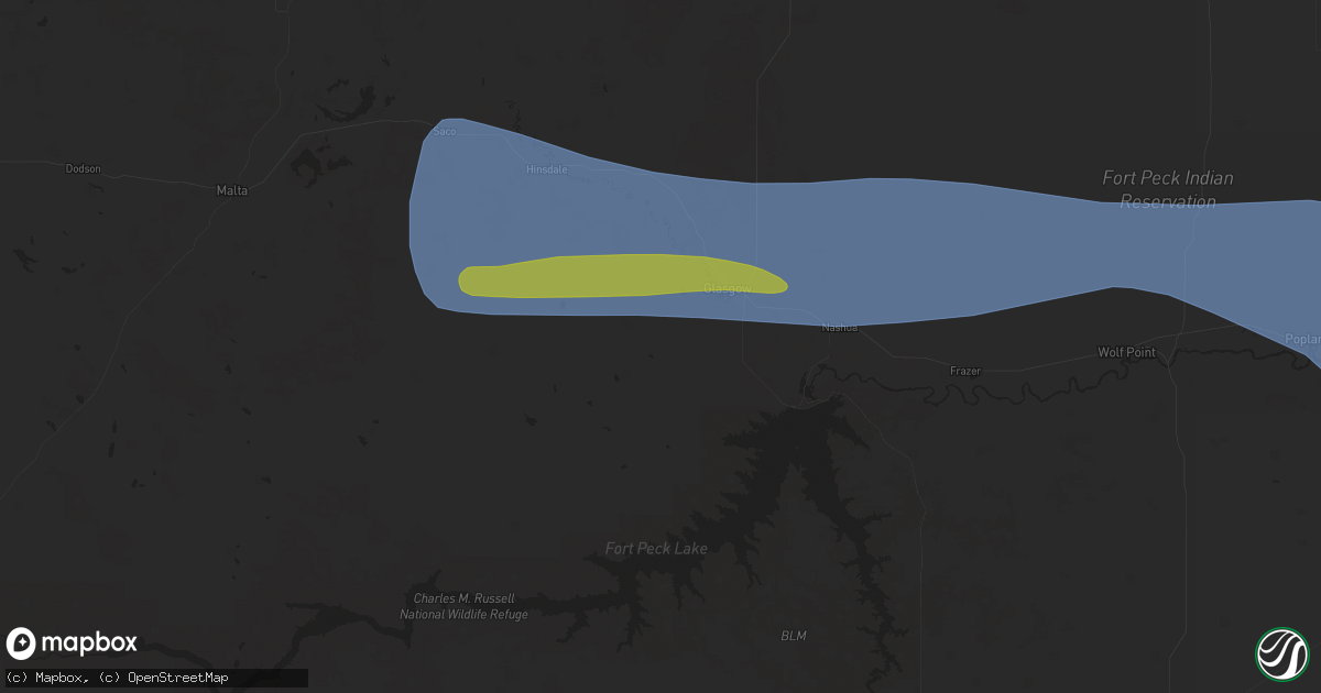 Hail map in Glasgow, MT on June 15, 2025