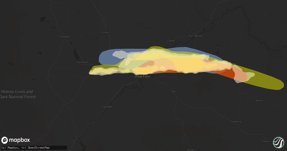 Hail map in Great Falls, MT on June 15, 2025