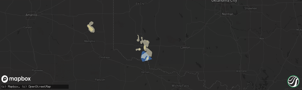Hail map in Headrick, OK on June 15, 2025