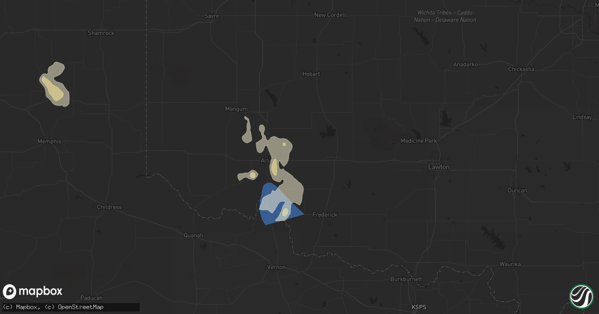 Hail map in Headrick, OK on June 15, 2025