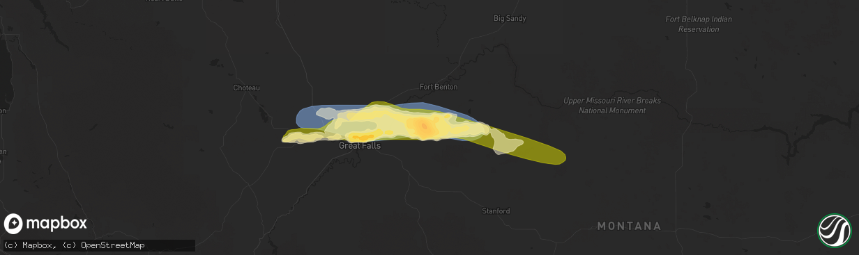 Hail map in Highwood, MT on June 15, 2025