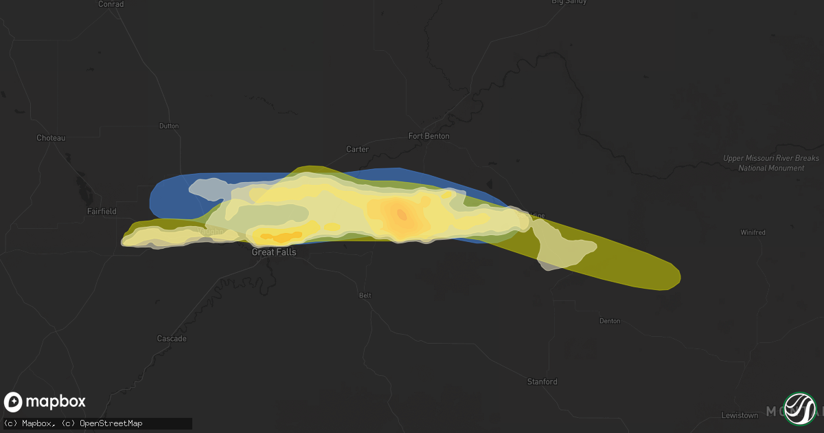 Hail map in Highwood, MT on June 15, 2025