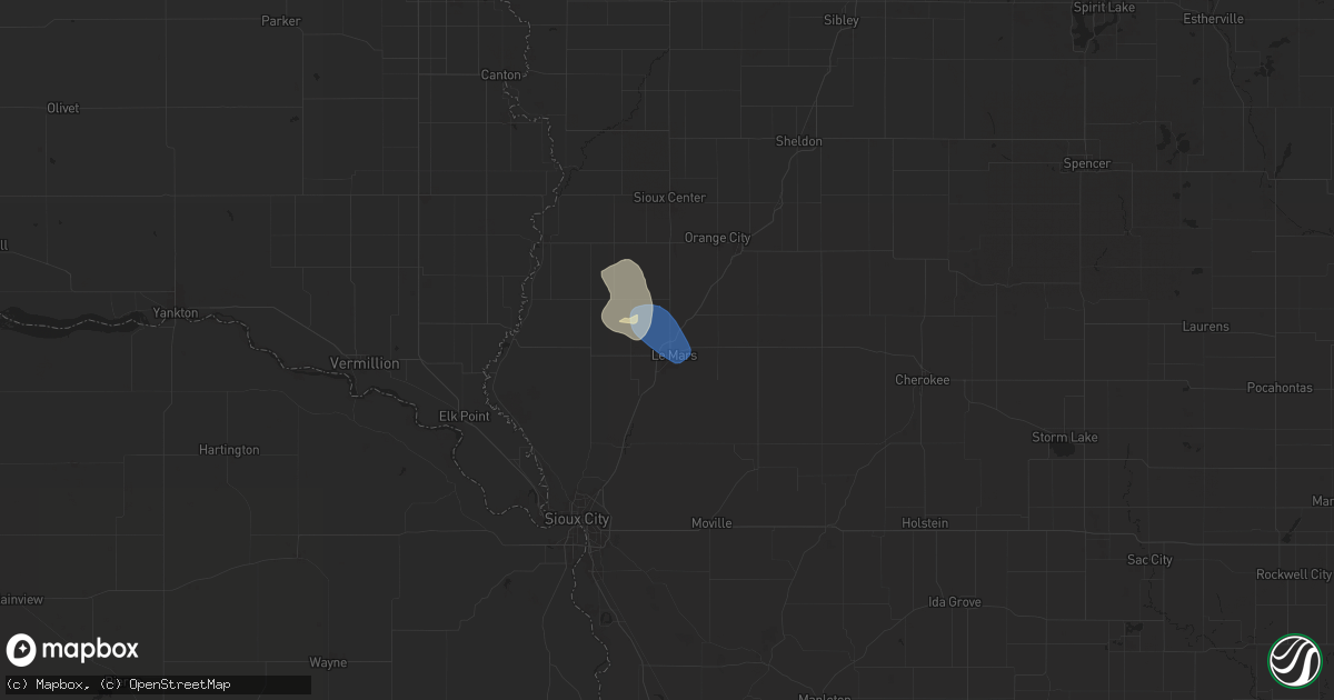 Hail map in Le Mars, IA on June 15, 2025