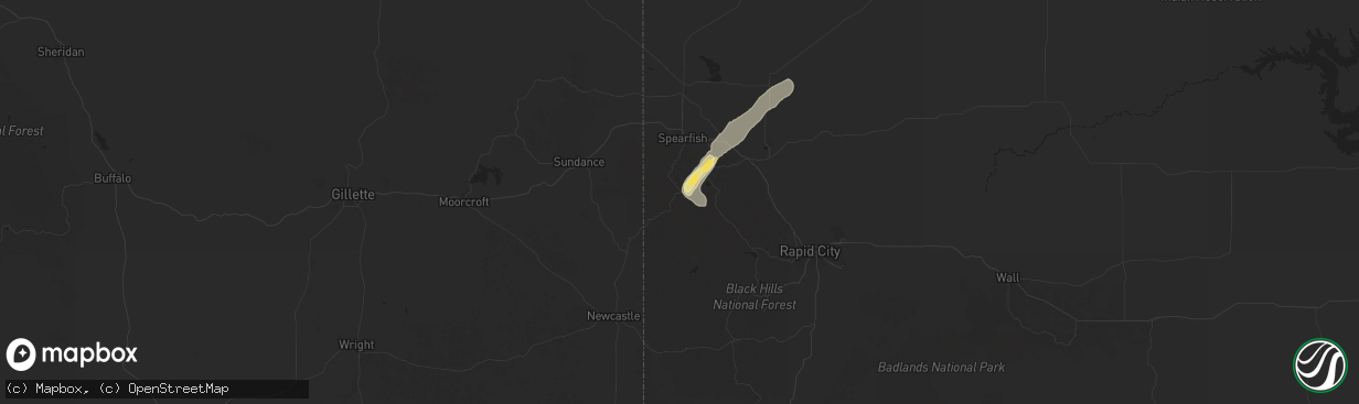 Hail map in Lead, SD on June 15, 2025