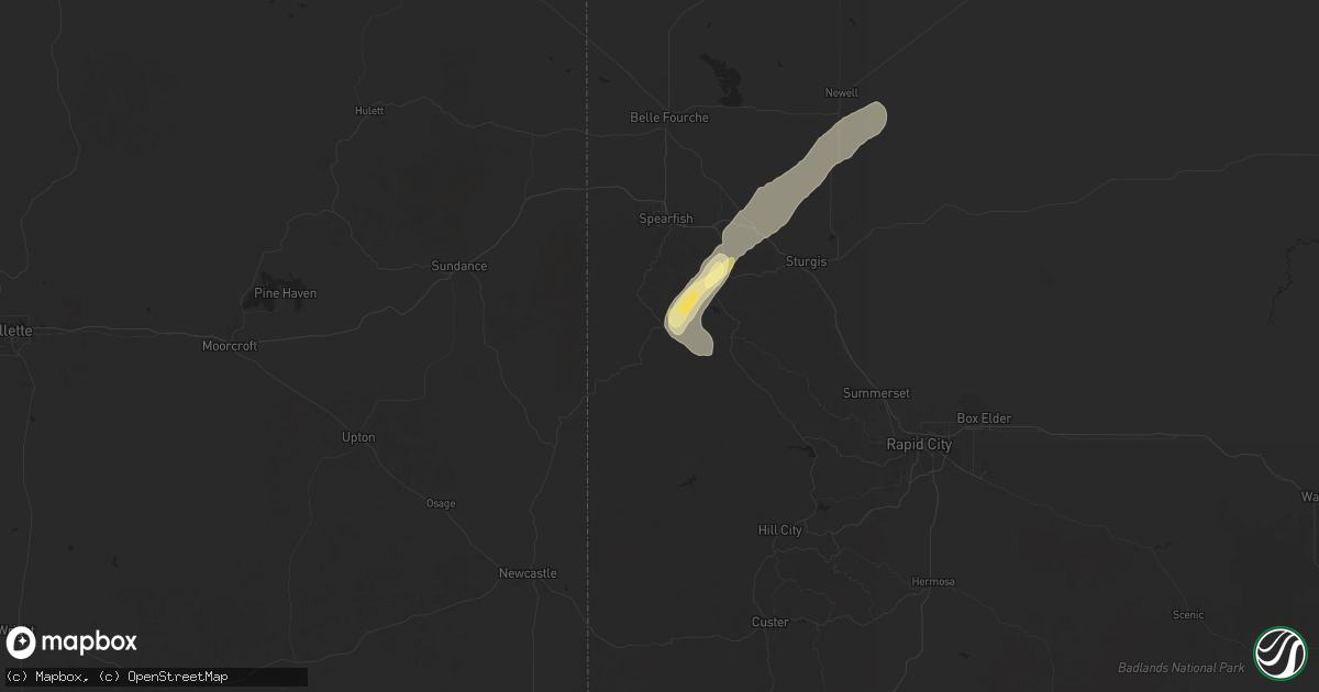 Hail map in Lead, SD on June 15, 2025