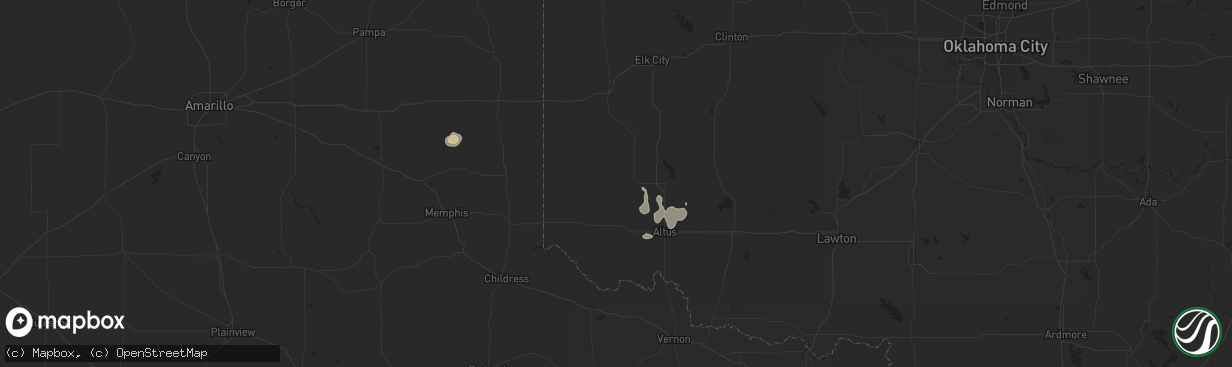 Hail map in Mangum, OK on June 15, 2025