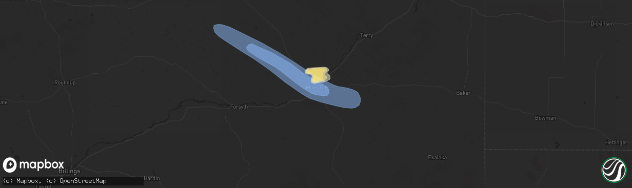 Hail map in Miles City, MT on June 15, 2025