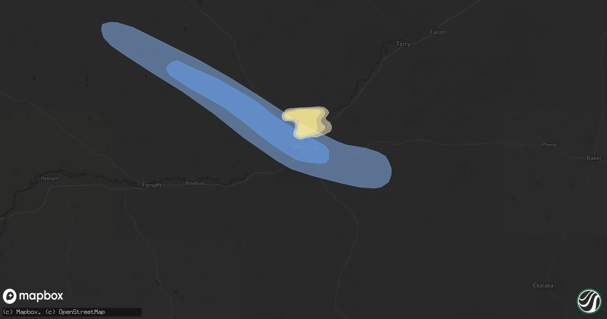 Hail map in Miles City, MT on June 15, 2025