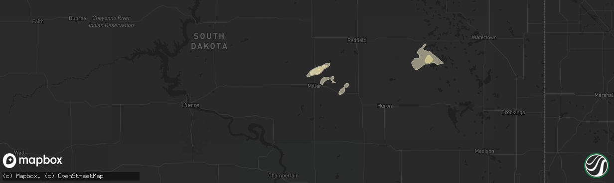 Hail map in Miller, SD on June 15, 2025