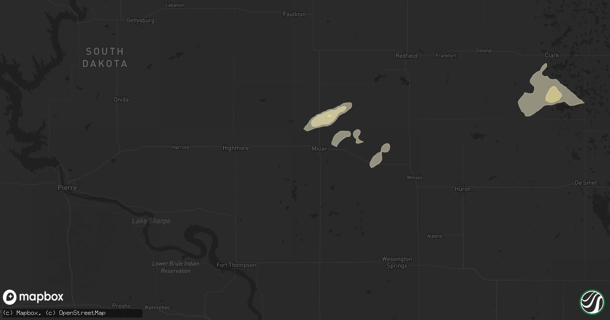 Hail map in Miller, SD on June 15, 2025