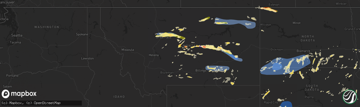 Hail map in Montana on June 15, 2025