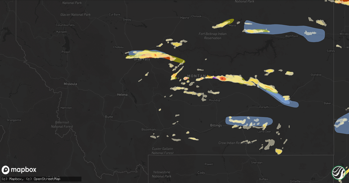Hail map in Montana on June 15, 2025