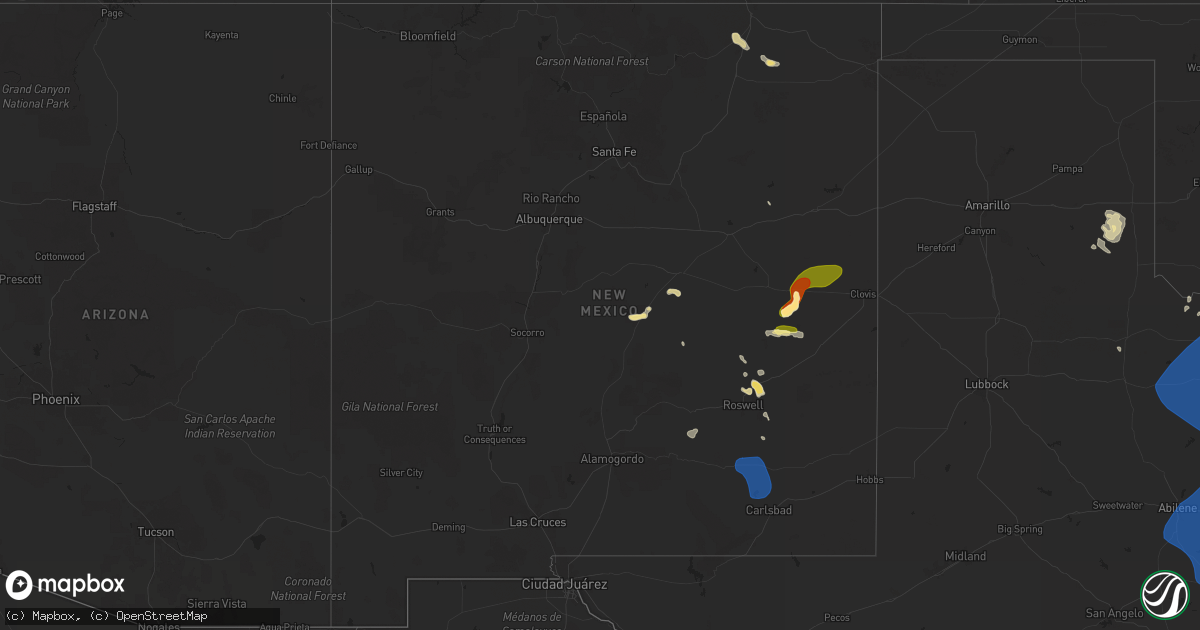 Hail map in New Mexico on June 15, 2025