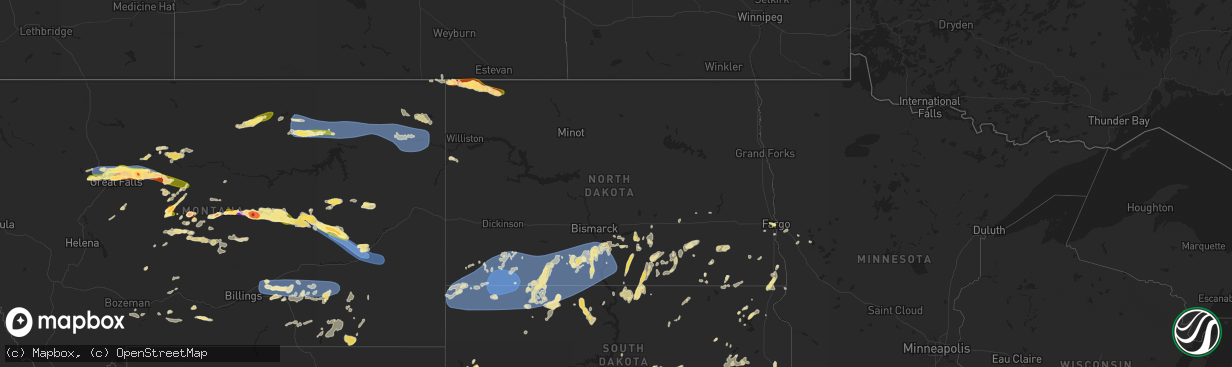 Hail map in North Dakota on June 15, 2025