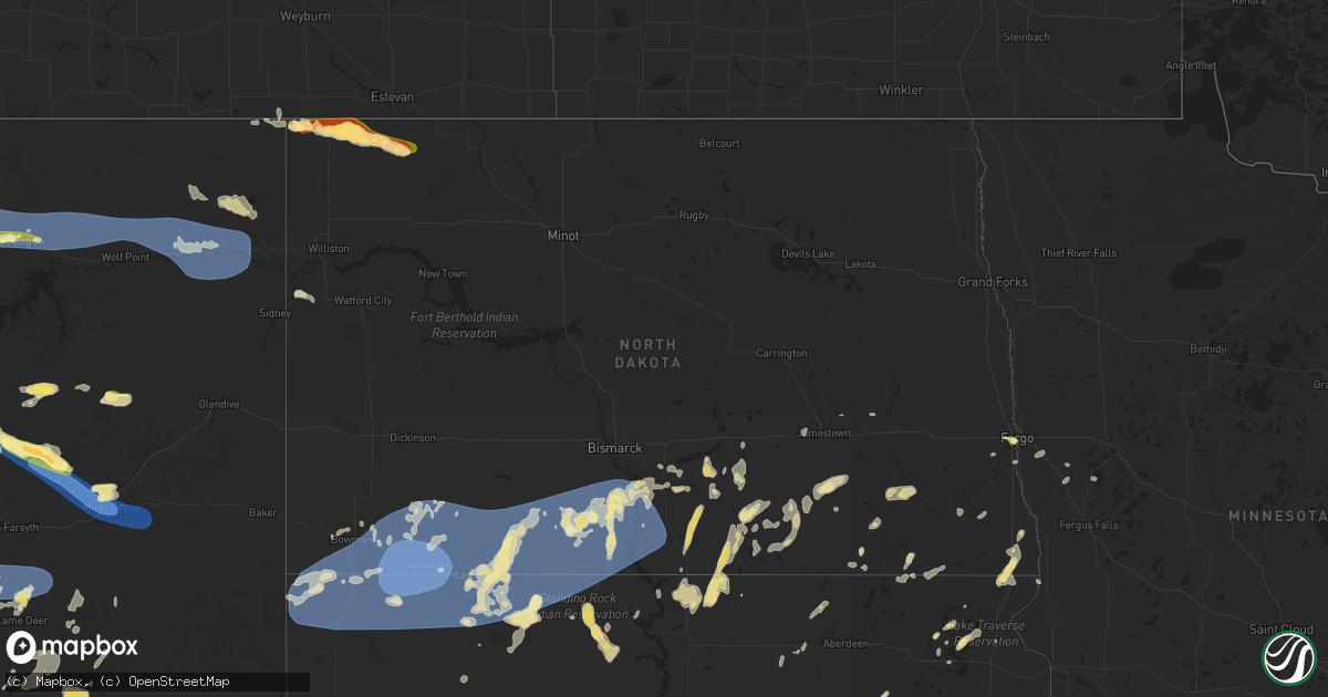 Hail map in North Dakota on June 15, 2025