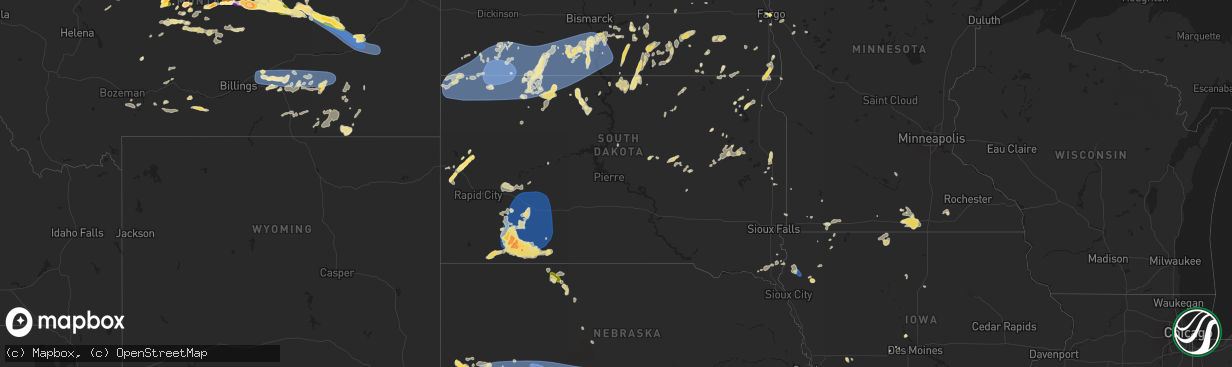 Hail map in South Dakota on June 15, 2025