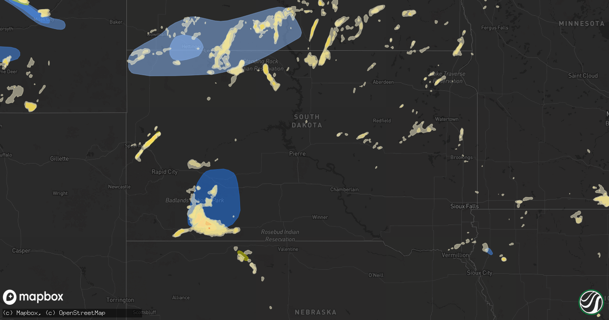 Hail map in South Dakota on June 15, 2025