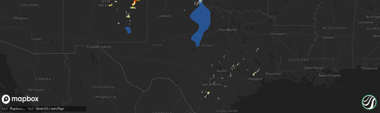 Hail map in Texas on June 15, 2025