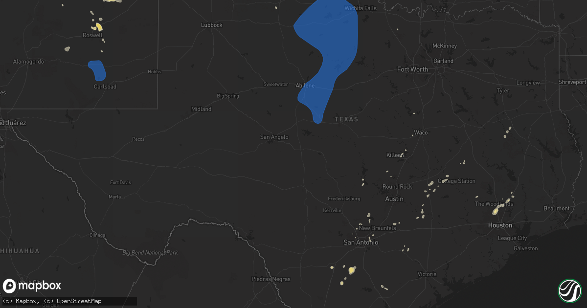 Hail map in Texas on June 15, 2025