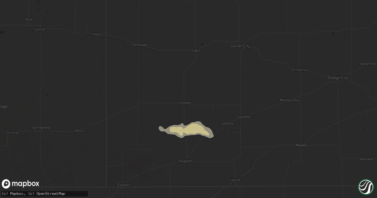 Hail map in Ulysses, KS on June 15, 2025