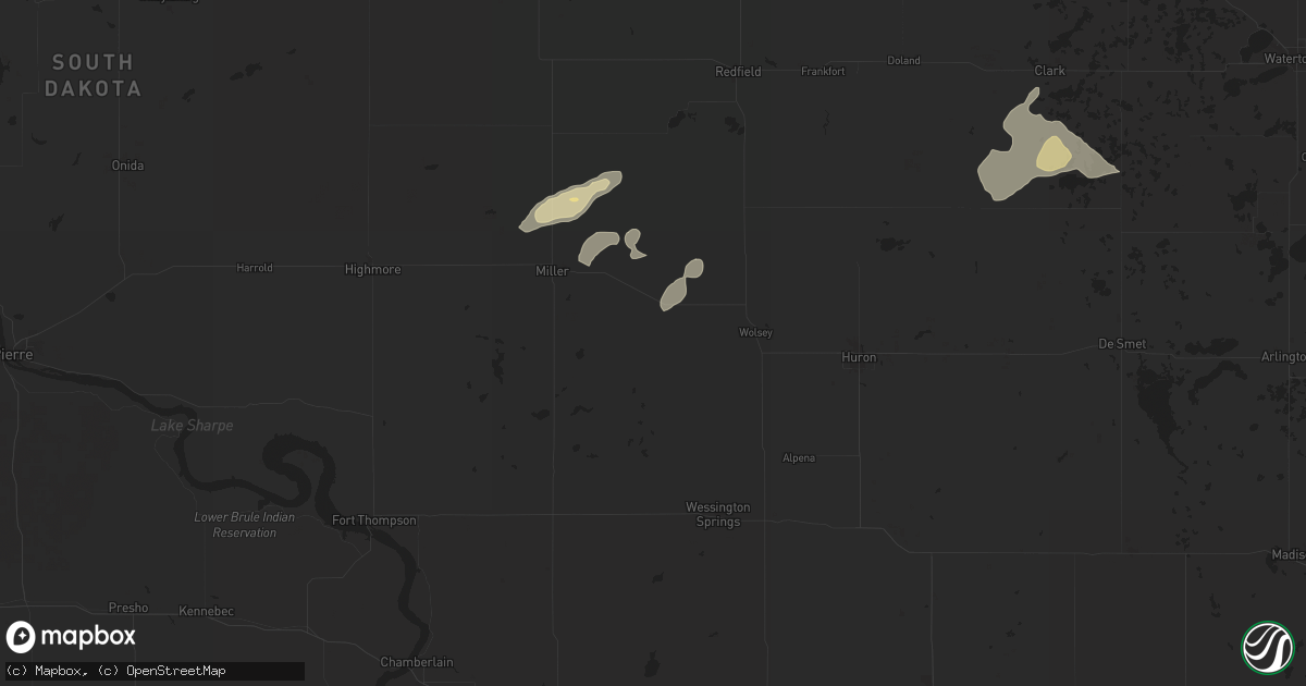 Hail map in Wessington, SD on June 15, 2025