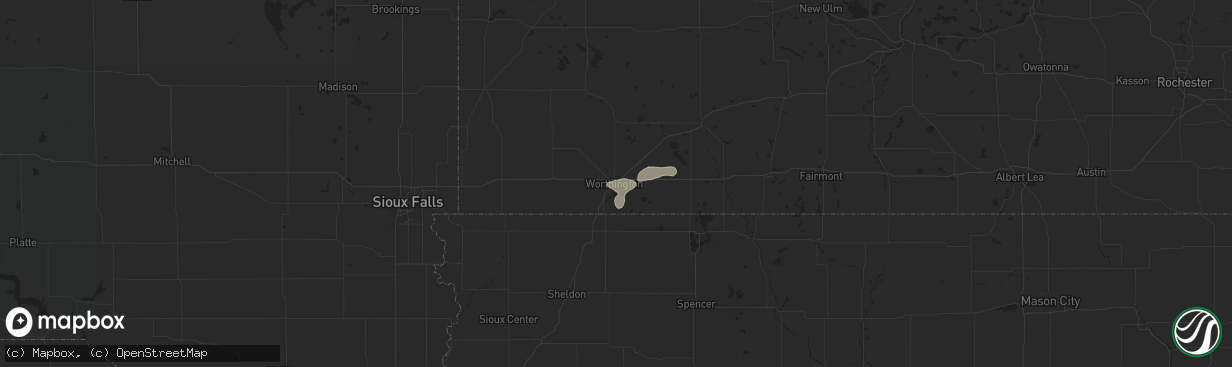 Hail map in Worthington, MN on June 15, 2025