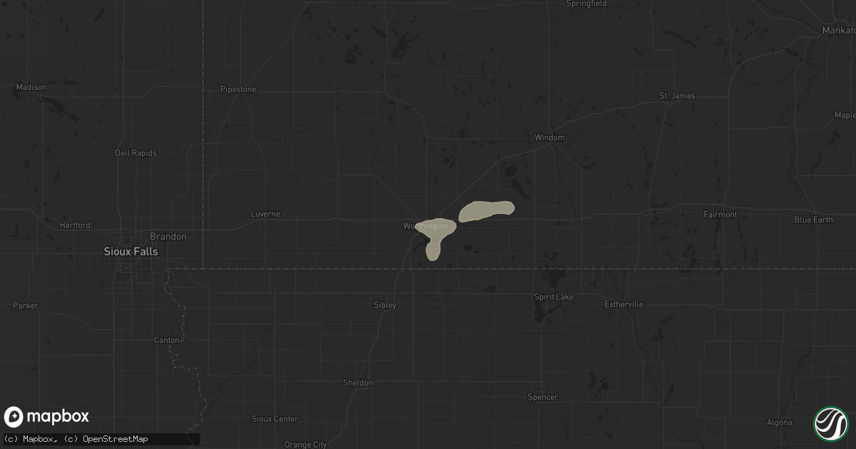 Hail map in Worthington, MN on June 15, 2025