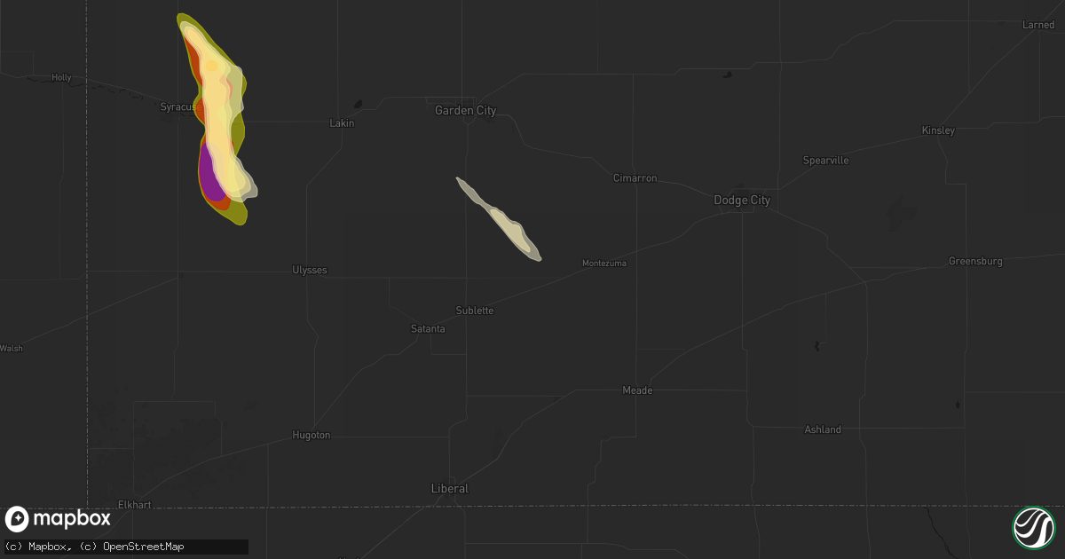 Hail map in Copeland, KS on June 15, 2026
